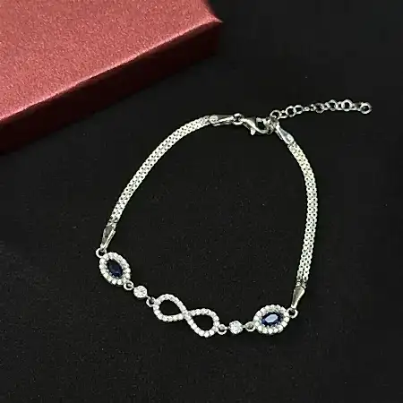 Mavi Ve Beyaz Zirkon Taşlı Sonsuzluk Kadın Bileklik