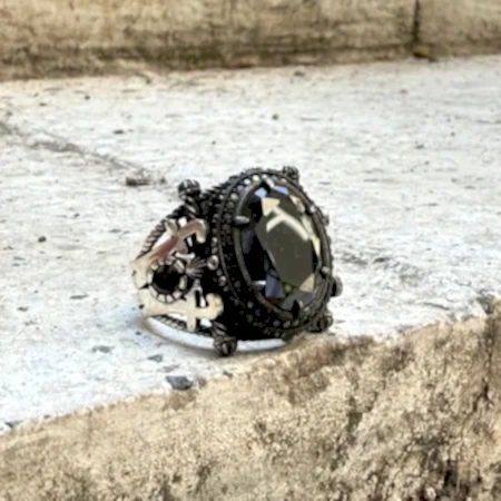 Oniks doğal taşlı oksitli 925 ayar el yapımı erkek gümüş yüzük modeli