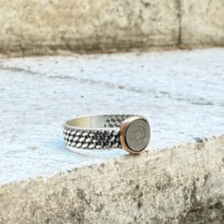 Süleyman Mührü ve gurmet zincir motifli 925 ayar el yapımı gümüş erkek yüzük