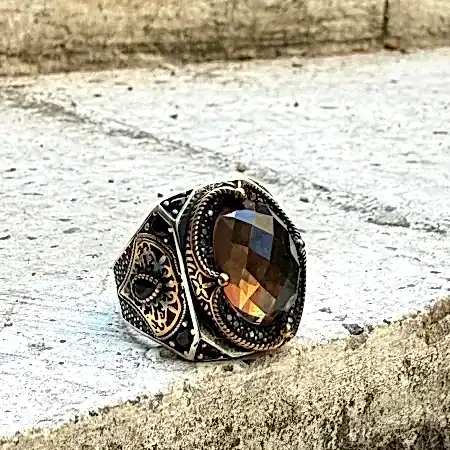 Sultanit taşlı oksitli 925 ayar el yapımı erkek gümüş yüzük modeli