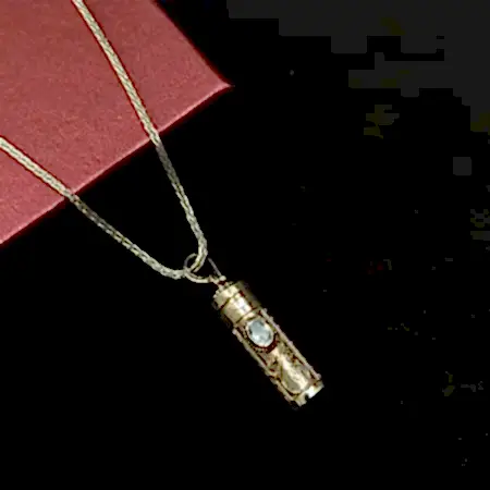 925 Ayar Gümüş Akuamarin Doğal Taşlı Silindir Muska Cevşen Kolye