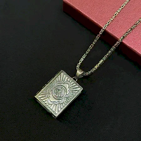 925 Ayar Gümüş Osmanlı Tuğralı Kitap Şeklinde Muska Cevşen Kolye