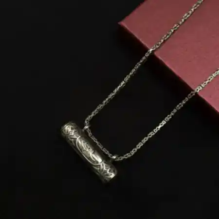 925 Ayar Gümüş Osmanlı Tuğralı Silindir Muska Cevşen Kolye